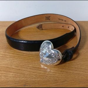 Tony Lama black leather silver heart buckle belt.